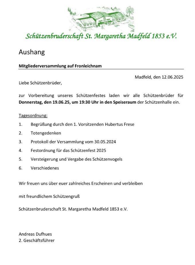 Mitgliederversammlung Fronleichnam