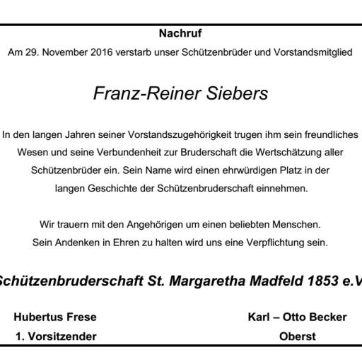 30. November 2016 Nachruf Franz-Reiner Siebers